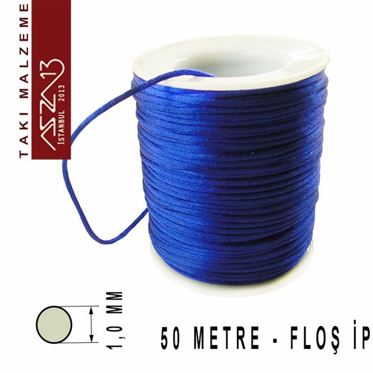 Floş İpler (Rattail Satin Cord)İp, Kordon, MisinaMarkasızKobalt Mavi 1,00 mm Floş İp / Paket İçeriği 50 m