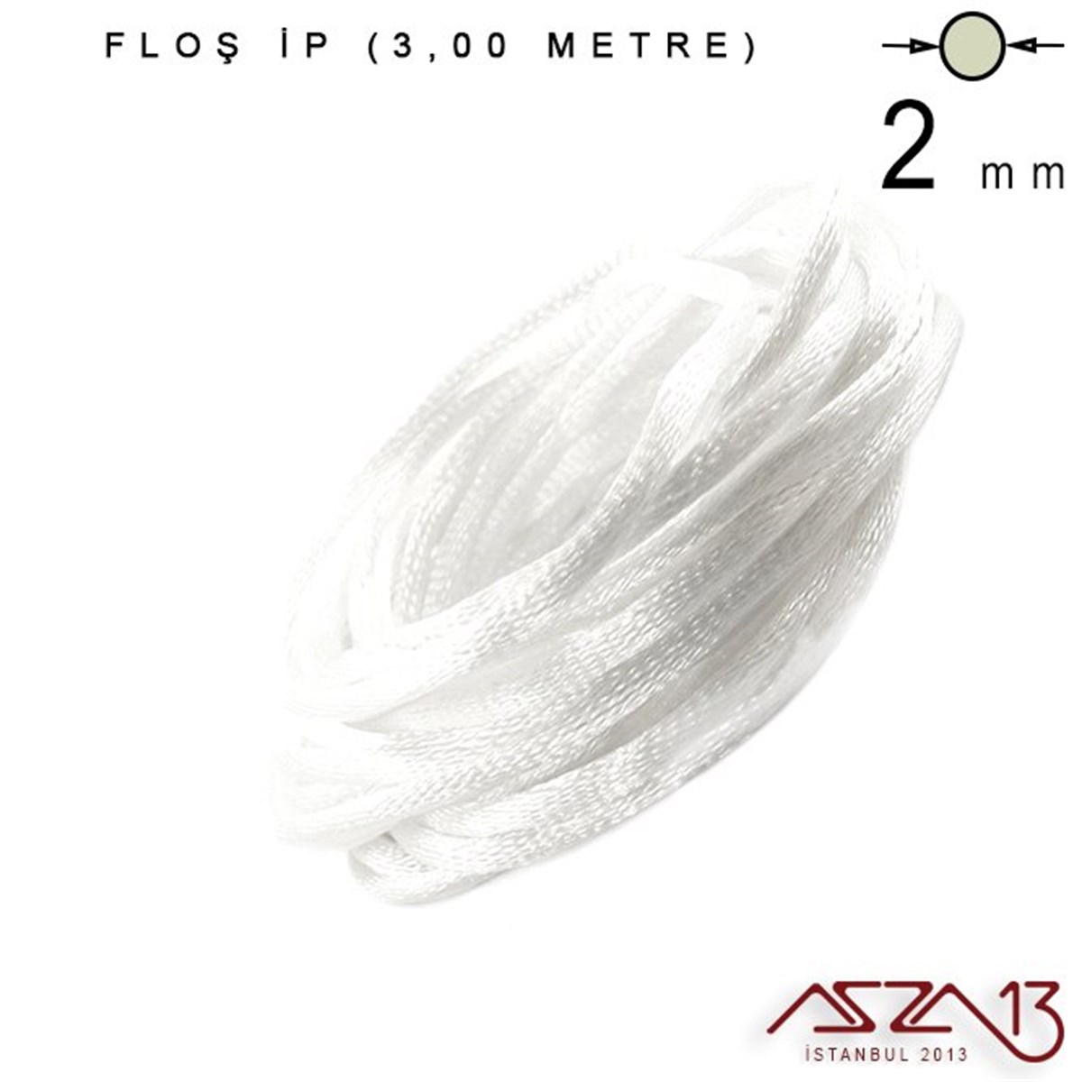 Floş İpler (Rattail Satin Cord)İp, Kordon, MisinaMarkasızBeyaz - 2,00 mm - Floş İp / 3 Metre