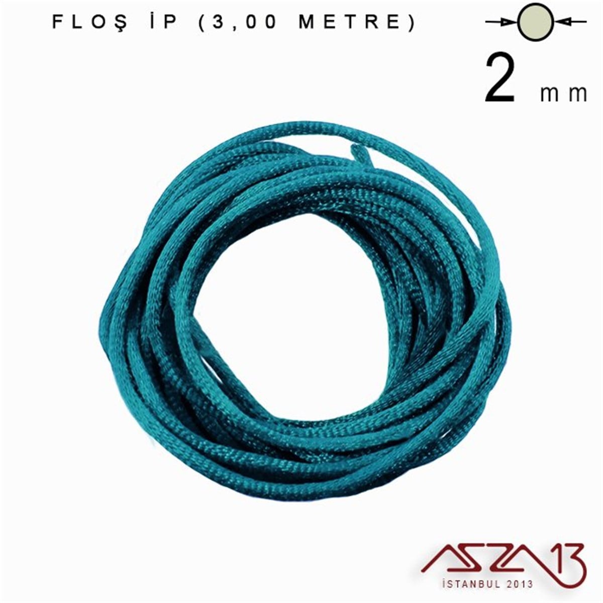 Floş İpler (Rattail Satin Cord)İp, Kordon, MisinaMarkasızGöl Mavi - 2,00 mm - Floş İp / 3 Metre