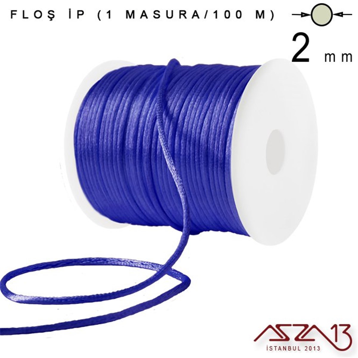 Floş İpler (Rattail Satin Cord)İp, Kordon, MisinaMarkasızRoyal Mavi 2,00 mm Floş İp - 100 m / 1 Masura