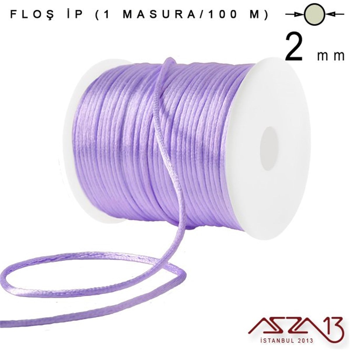 Floş İpler (Rattail Satin Cord)İp, Kordon, MisinaMarkasızLeylak 2,00 mm Floş İp - 100 m / 1 Masura