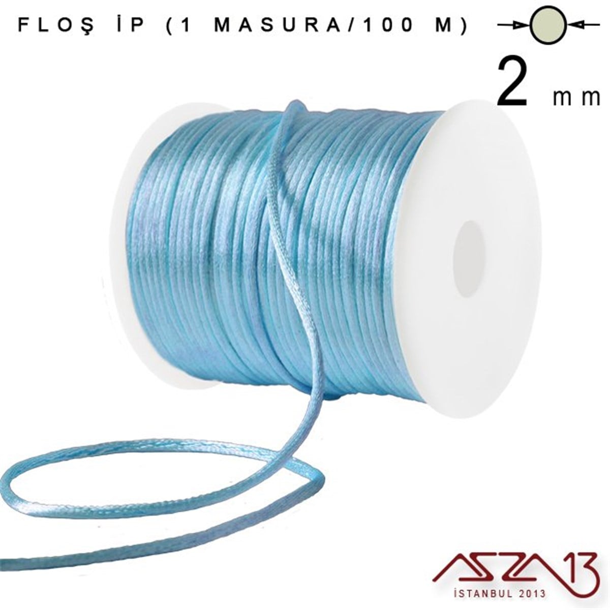Floş İpler (Rattail Satin Cord)İp, Kordon, MisinaMarkasızMavi 2,00 mm Floş İp - 100 m / 1 Masura