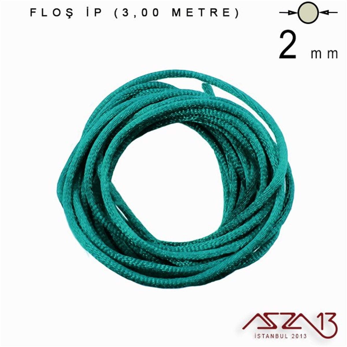 Floş İpler (Rattail Satin Cord)İp, Kordon, MisinaMarkasızTurkuaz Yeşil - 2,00 mm - Floş İp / 3 Metre