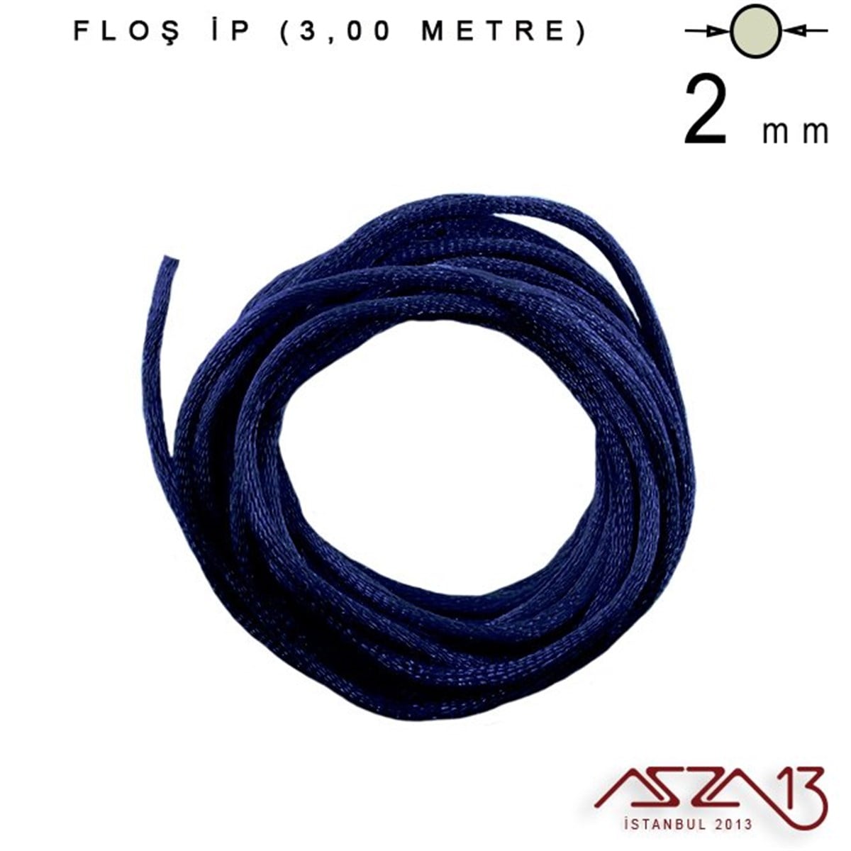 Floş İpler (Rattail Satin Cord)İp, Kordon, MisinaMarkasızRoyal Mavi - 2,00 mm - Floş İp / 3 Metre