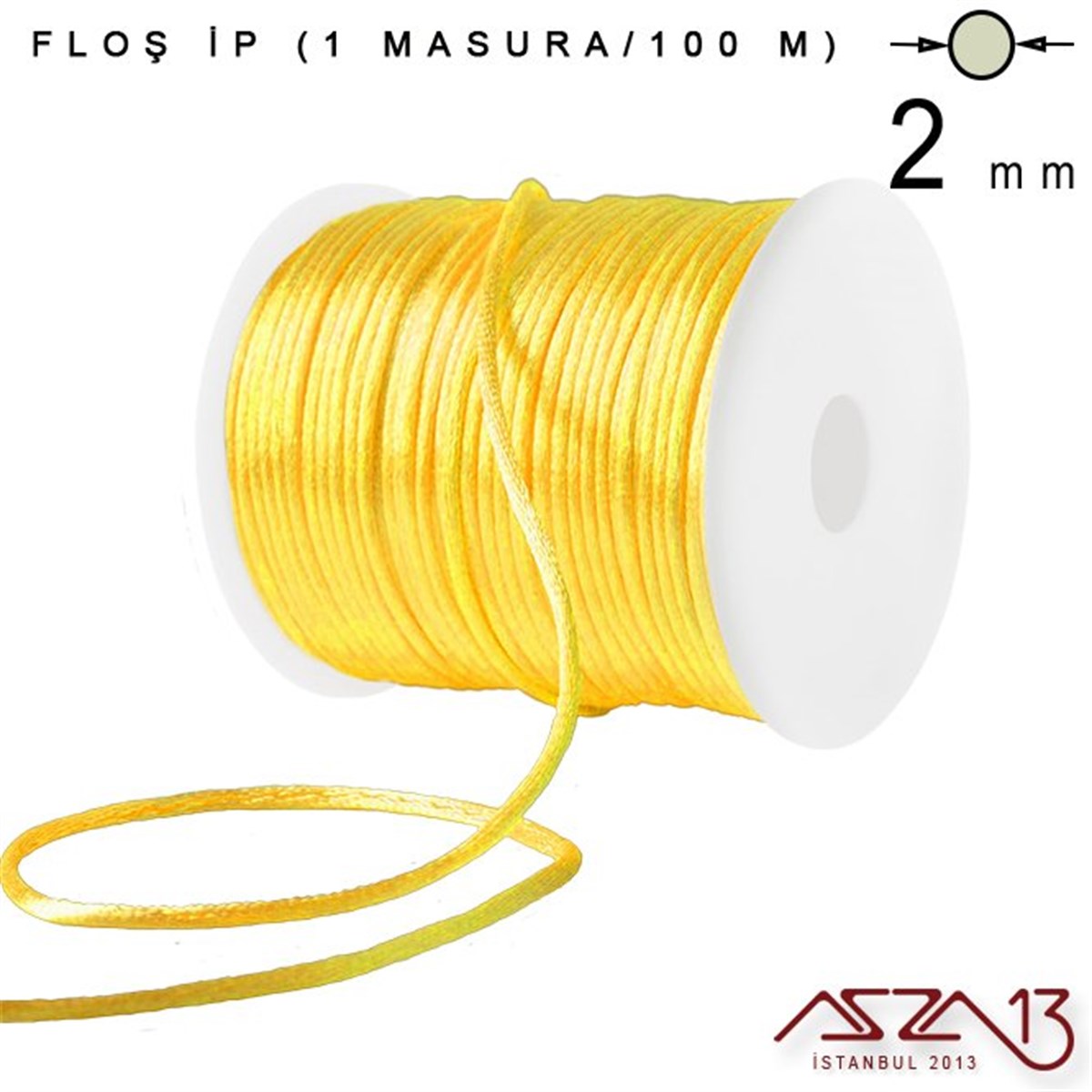 Floş İpler (Rattail Satin Cord)İp, Kordon, MisinaMarkasızBuğday Sarı 2,00 mm Floş İp - 100 m / 1 Masura