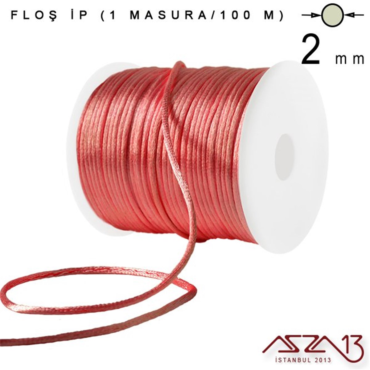 Floş İpler (Rattail Satin Cord)İp, Kordon, MisinaMarkasızKoyu Somon 2,00 mm Floş İp - 100 m / 1 Masura