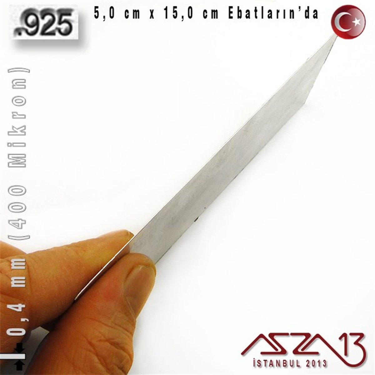 Gümüş Plaka (Astar)GÜMÜŞazza13925 Ayar - 0,4 mm (400 Mikron) Kalınlıkta Gümüş Plaka - 5,0 cm / 15,0 cm Ebatlarında