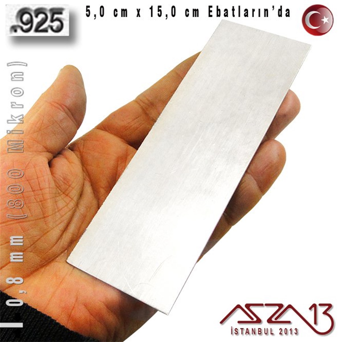 Gümüş Plaka (Astar)GÜMÜŞazza13925 Ayar - 0,8 mm (800 Mikron) Kalınlıkta Gümüş Plaka - 5,0 cm / 15,0 cm Ebatlarında