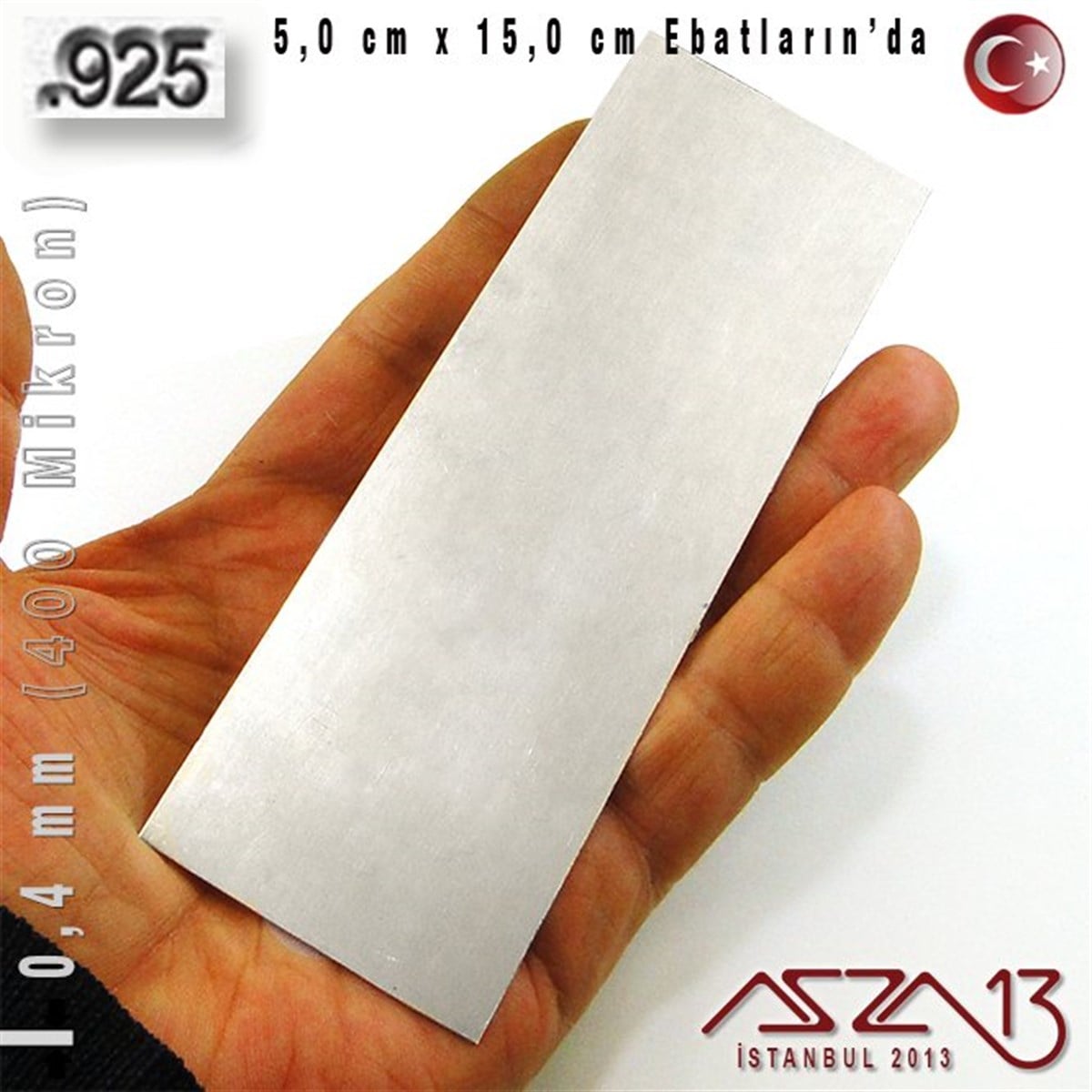 Gümüş Plaka (Astar)GÜMÜŞazza13925 Ayar - 0,4 mm (400 Mikron) Kalınlıkta Gümüş Plaka - 5,0 cm / 15,0 cm Ebatlarında
