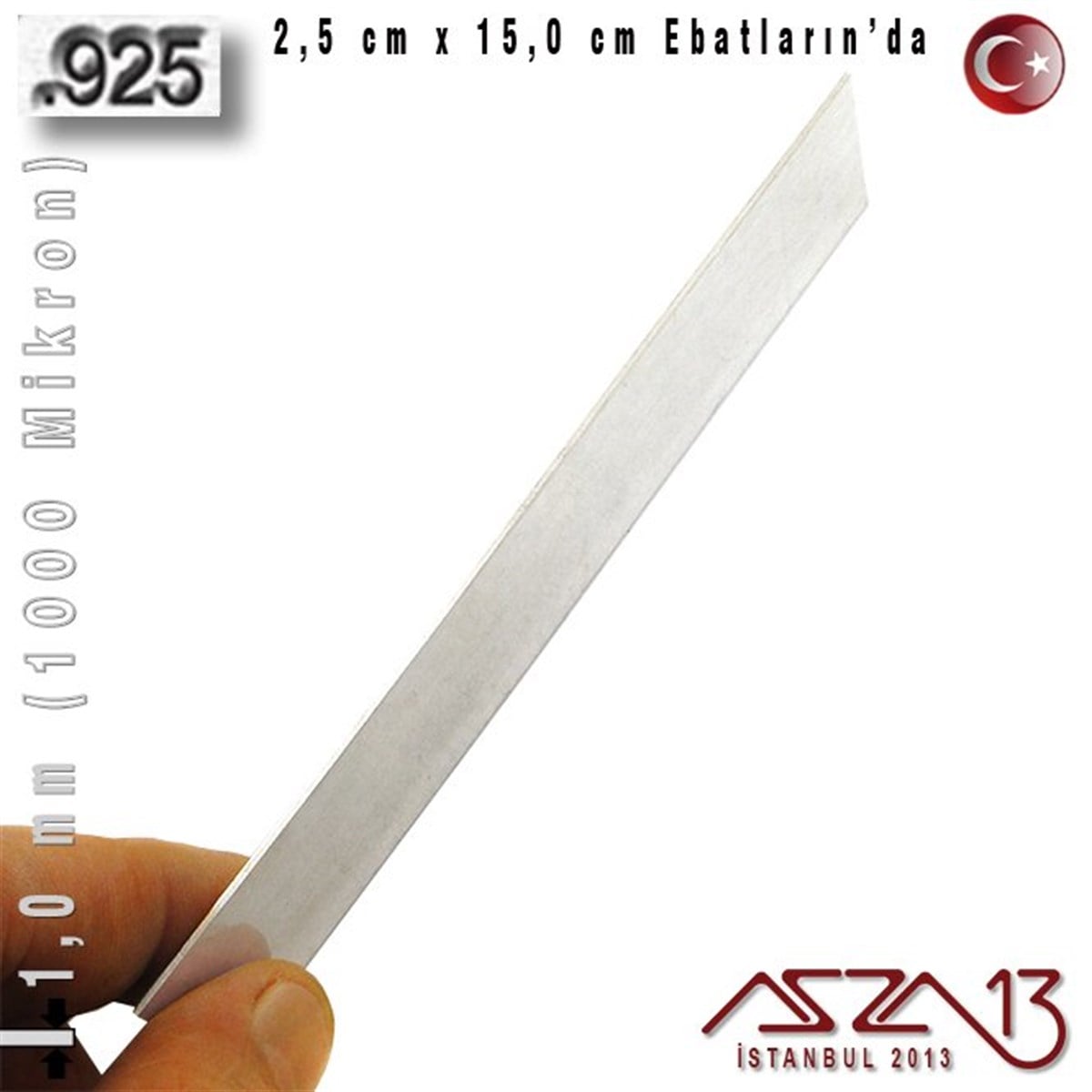 Gümüş Plaka (Astar)GÜMÜŞazza13925 Ayar - 1,0 mm (1000 Mikron) Kalınlıkta Gümüş Plaka - 2,5 cm / 15,0 cm Ebatlarında