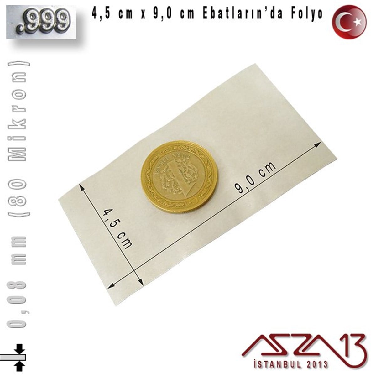 Gümüş Plaka (Astar)GÜMÜŞazza13999 Ayar - 0,08 mm (80 Mikron) Kalınlıkta Gümüş Folyo - 4,5 cm x 9,0 cm