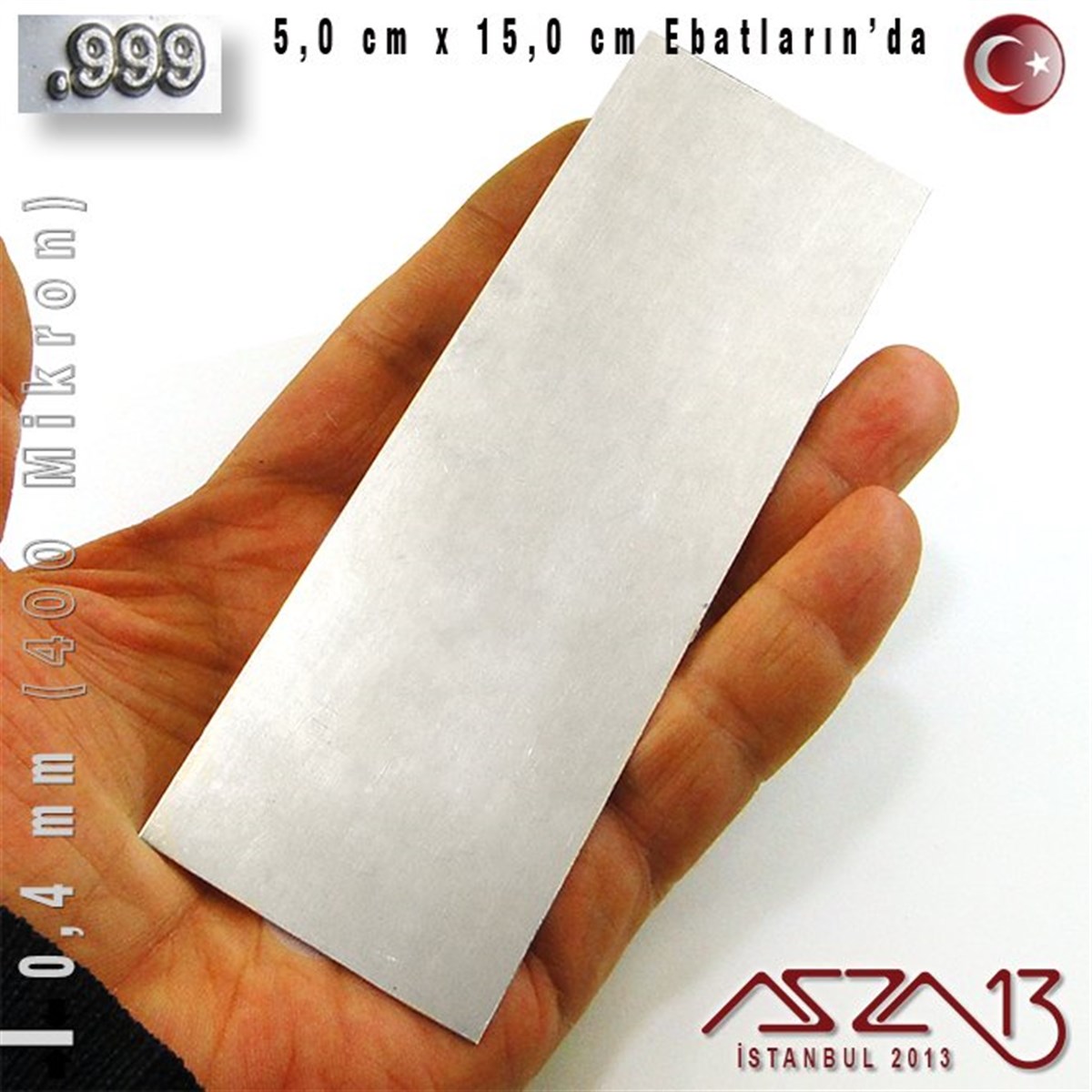 Gümüş Plaka (Astar)GÜMÜŞazza13999 Ayar - 0,4 mm (400 Mikron) Kalınlıkta Gümüş Plaka - 5,0 cm / 15,0 cm Ebatlarında