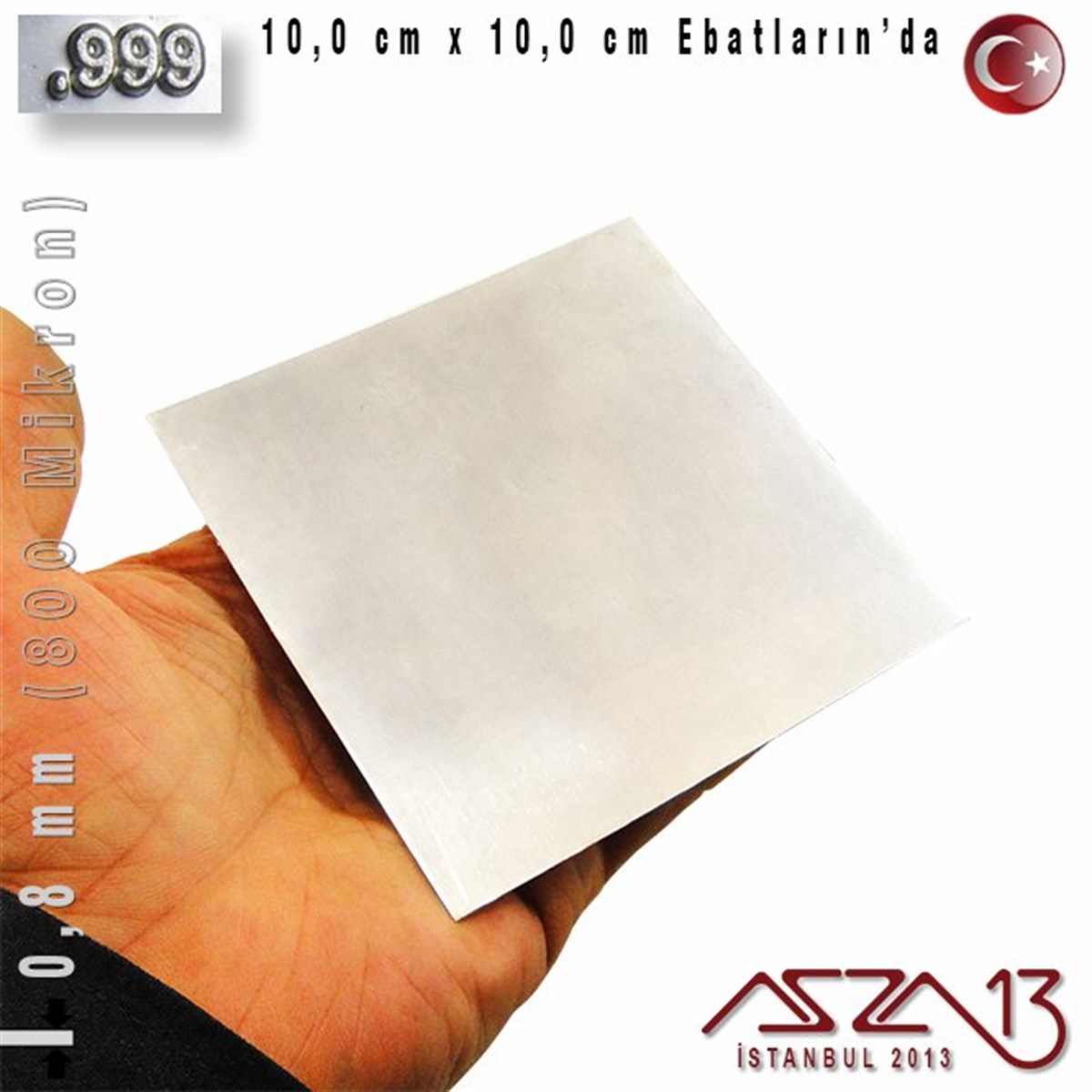 Gümüş Plaka (Astar)GÜMÜŞazza13999 Ayar - 0,8 mm (800 Mikron) Kalınlıkta Gümüş Plaka - 10,0 cm / 10,0 cm Ebatlarında