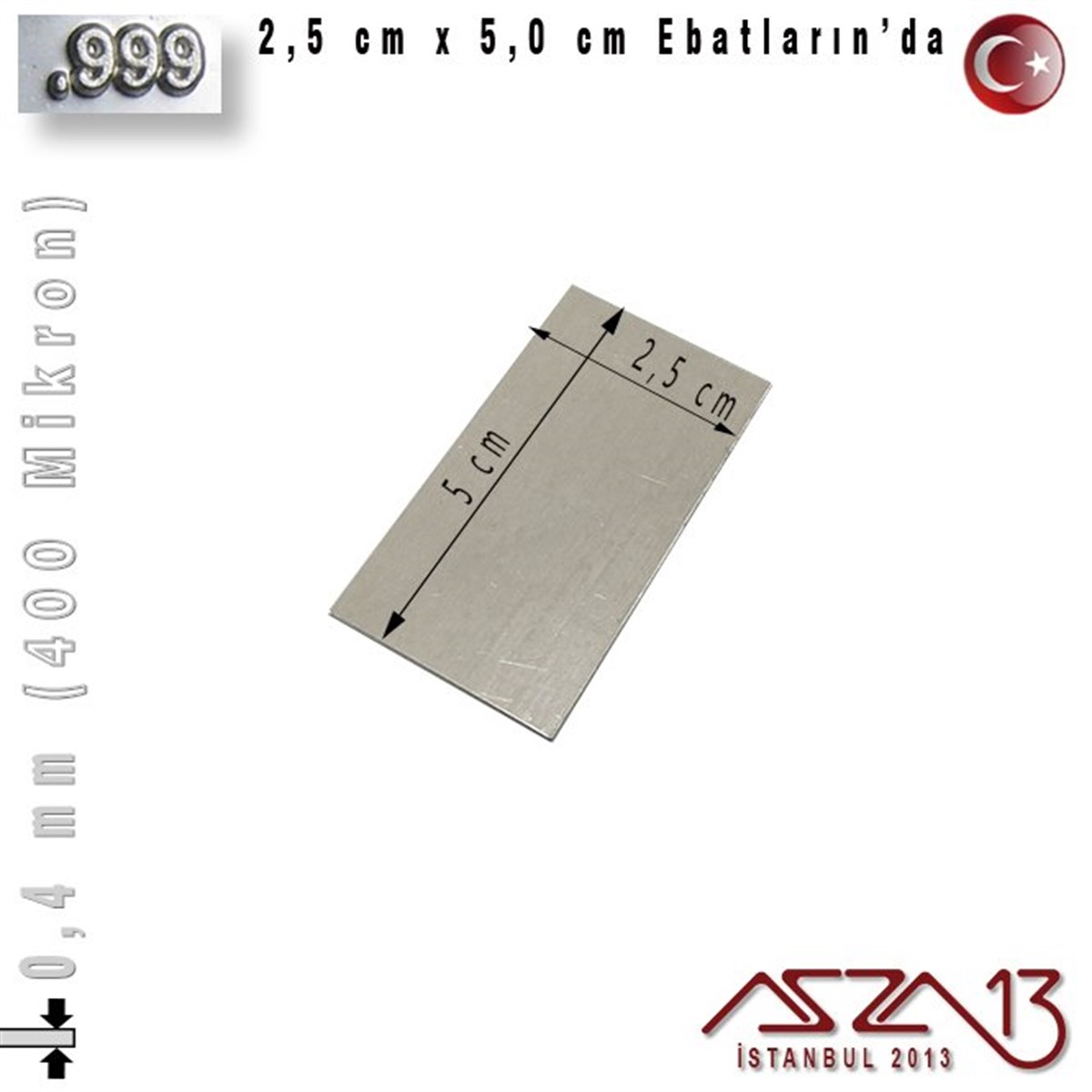 Gümüş Plaka (Astar)GÜMÜŞazza13999 Ayar - 0,4 mm (400 Mikron) Kalınlıkta Gümüş Plaka - 2,5 cm / 5,0 cm Ebatlarında