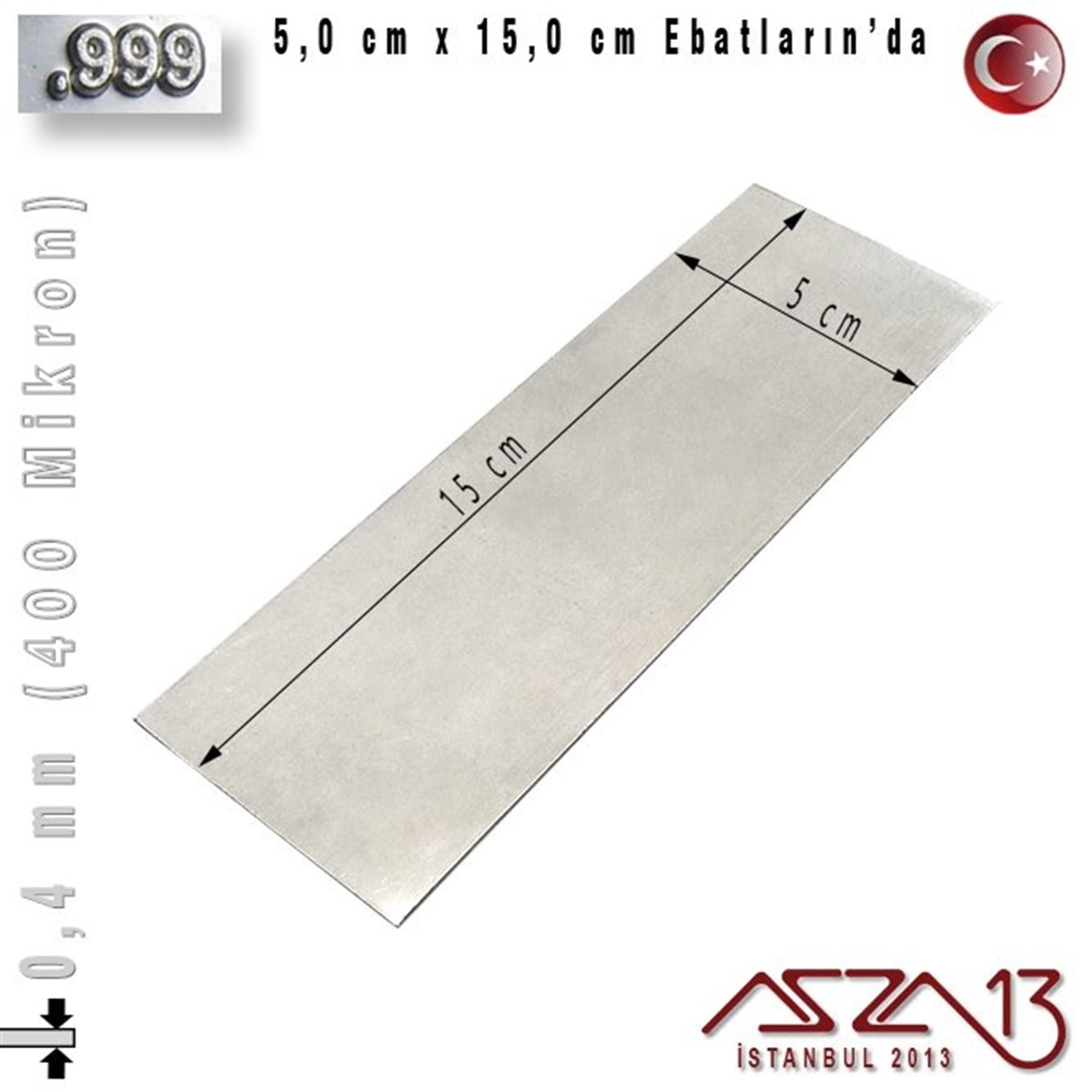 Gümüş Plaka (Astar)GÜMÜŞazza13999 Ayar - 0,4 mm (400 Mikron) Kalınlıkta Gümüş Plaka - 5,0 cm / 15,0 cm Ebatlarında