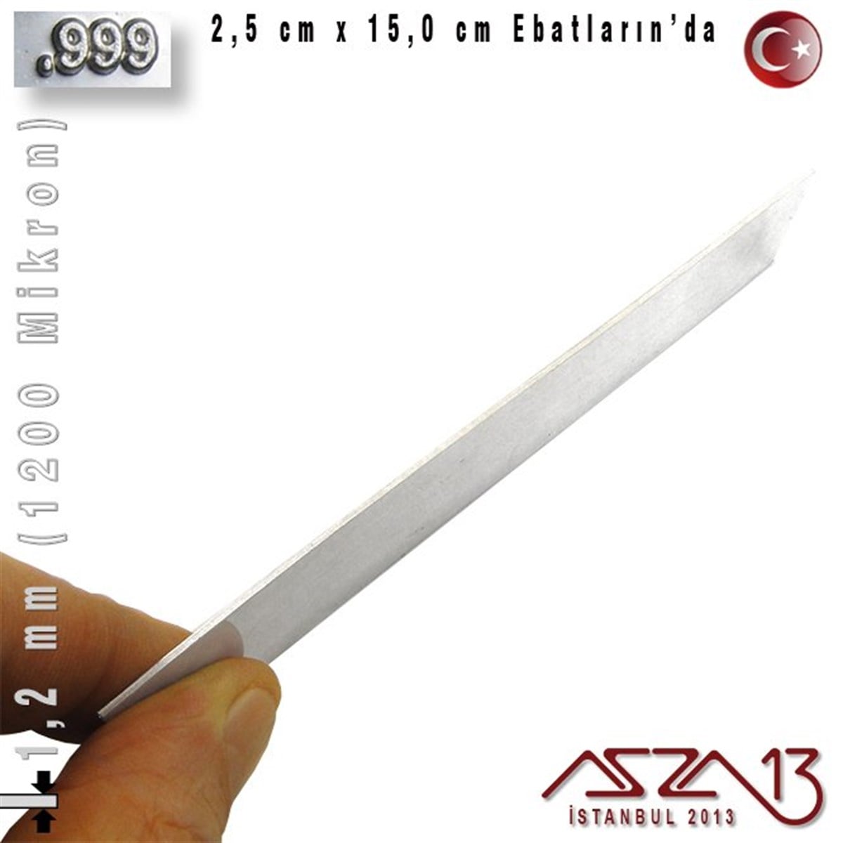 Gümüş Plaka (Astar)GÜMÜŞazza13999 Ayar - 1,2 mm (1200 Mikron) Kalınlıkta Gümüş Plaka - 2,5 cm / 15,0 cm Ebatlarında