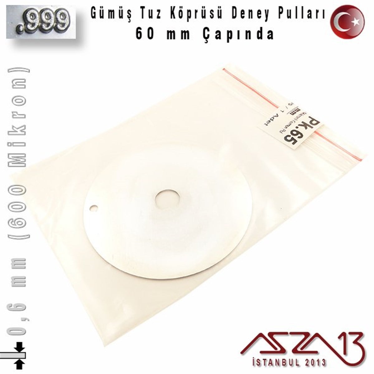 Gümüş PulGÜMÜŞazza13999 Ayar - 0,6 mm (600 Mikron)  Gümüş Pul - 60 mm - Yuvarlak