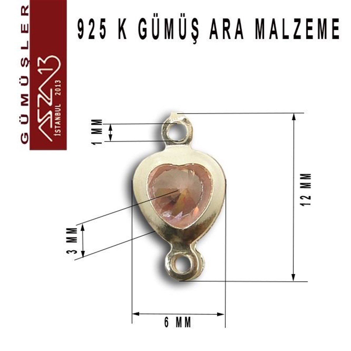 Gümüş Taşlı Döküm Ara MalzemelerGÜMÜŞMarkasız925 K Gümüş, Kalp, Rose Zirkon Taşlı, Çift Kulplu Ara Malzeme / Paket İçeriği 3 Adet