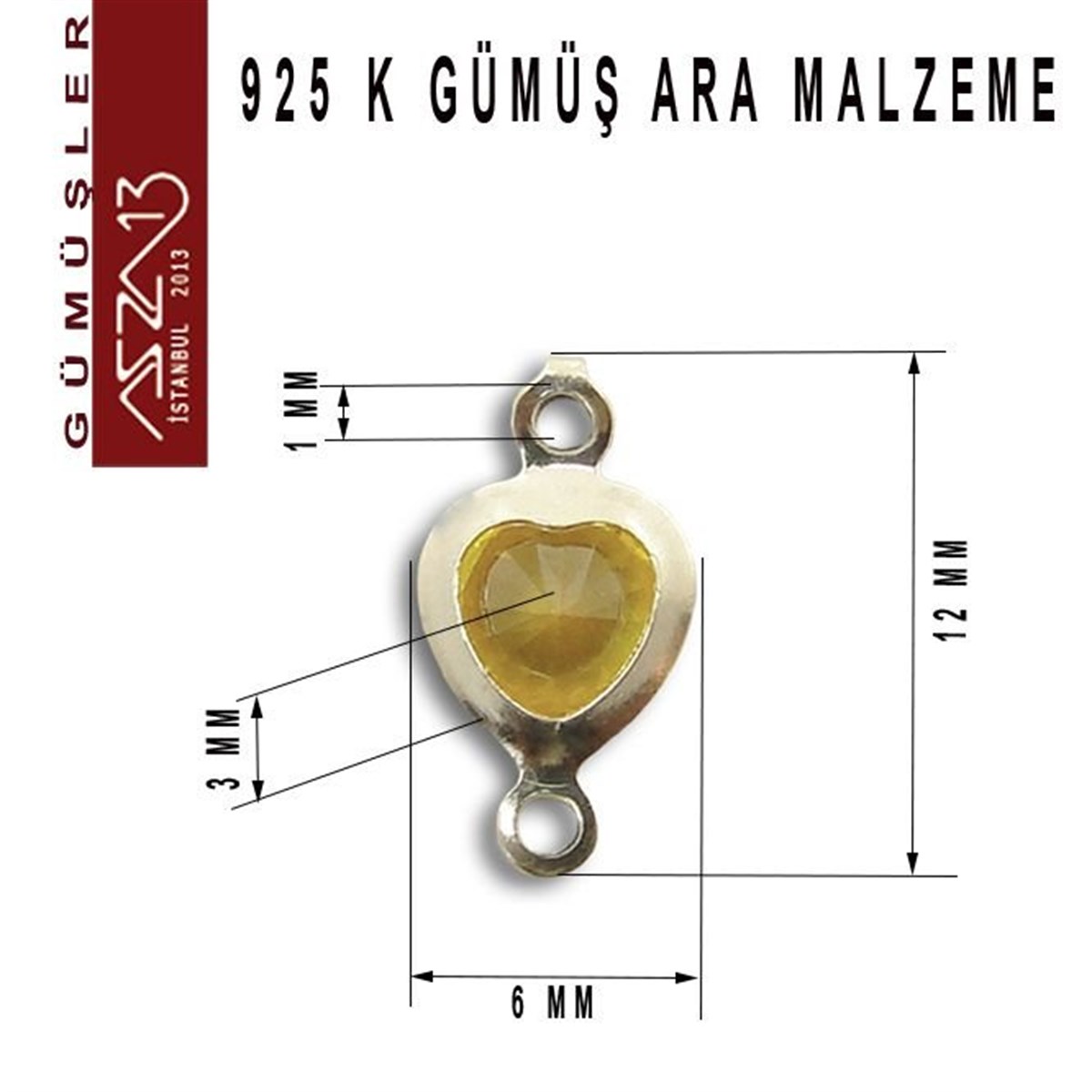 Gümüş Taşlı Döküm Ara MalzemelerGÜMÜŞMarkasız925 K Gümüş, Kalp, Topaz Zirkon Taşlı, Çift Kulplu Ara Malzeme / Paket İçeriği 3 Adet