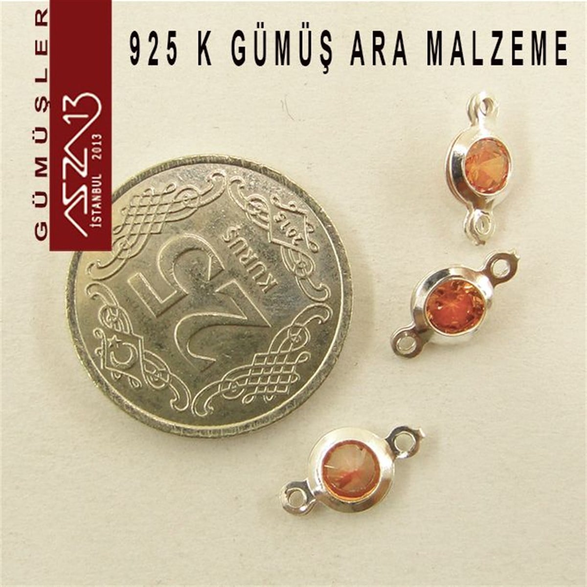 Gümüş Taşlı Döküm Ara MalzemelerGÜMÜŞMarkasız925 K Gümüş, Yuvarlak, Magma Zirkon Taşlı, Çift Kulplu Ara Malzeme / Paket İçeriği 3 Adet