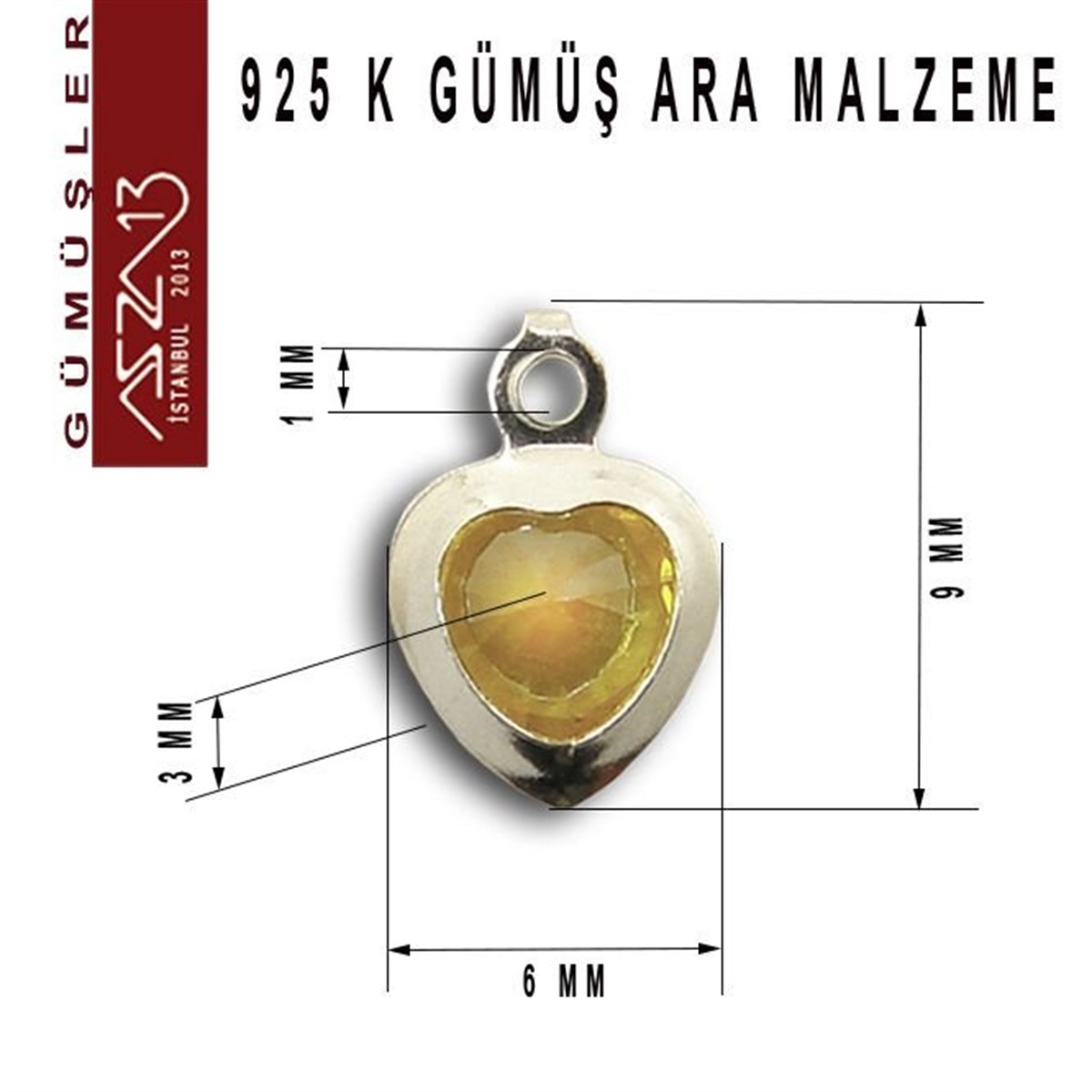 Gümüş Taşlı Döküm Ara MalzemelerGÜMÜŞMarkasız925 K Gümüş, Kalp, Topaz Zirkon Taşlı, Tek Kulplu Ara Malzeme / Paket İçeriği 3 Adet