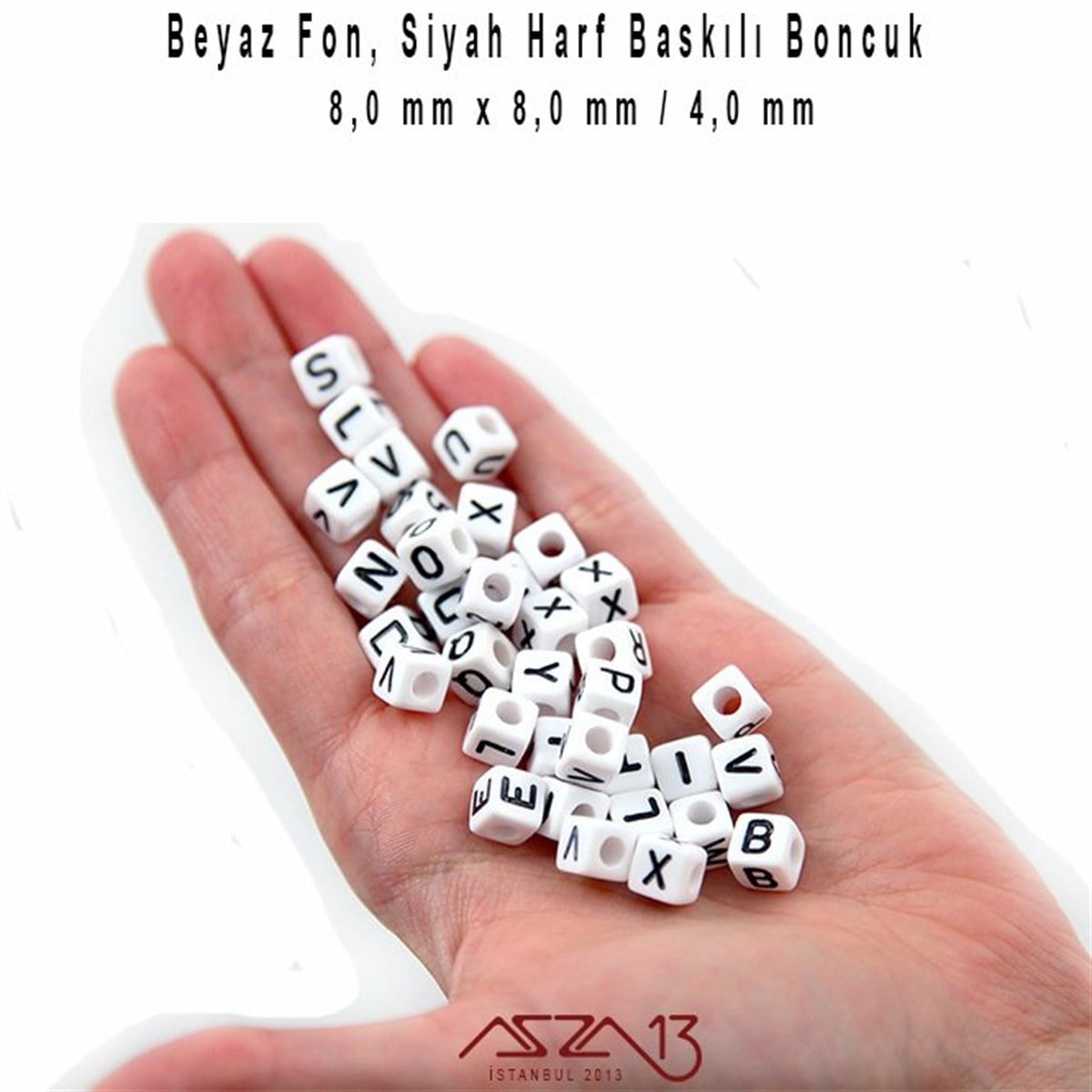 Harf, Rakam ve Burç BoncuklarBONCUK ve TAŞMarkasızBeyaz Zemin * Siyah Harf - Küp (Zar) Boncuk - 8 mm / 230 Adet
