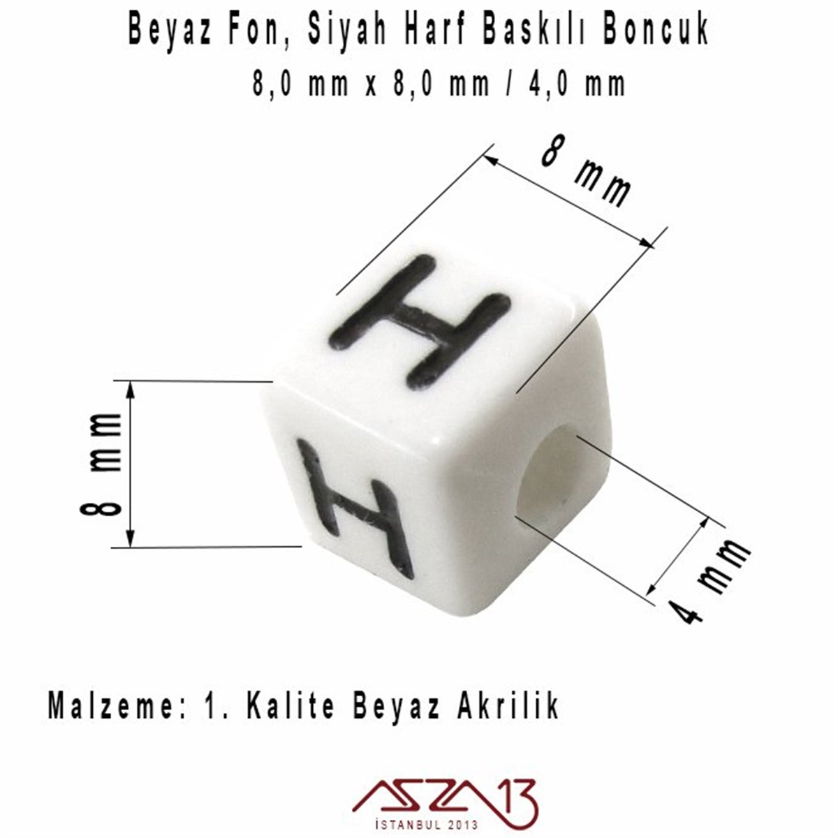 Harf, Rakam ve Burç BoncuklarBONCUK ve TAŞMarkasızBeyaz Zemin * Siyah Harf - Küp (Zar) Boncuk - 8 mm / 230 Adet