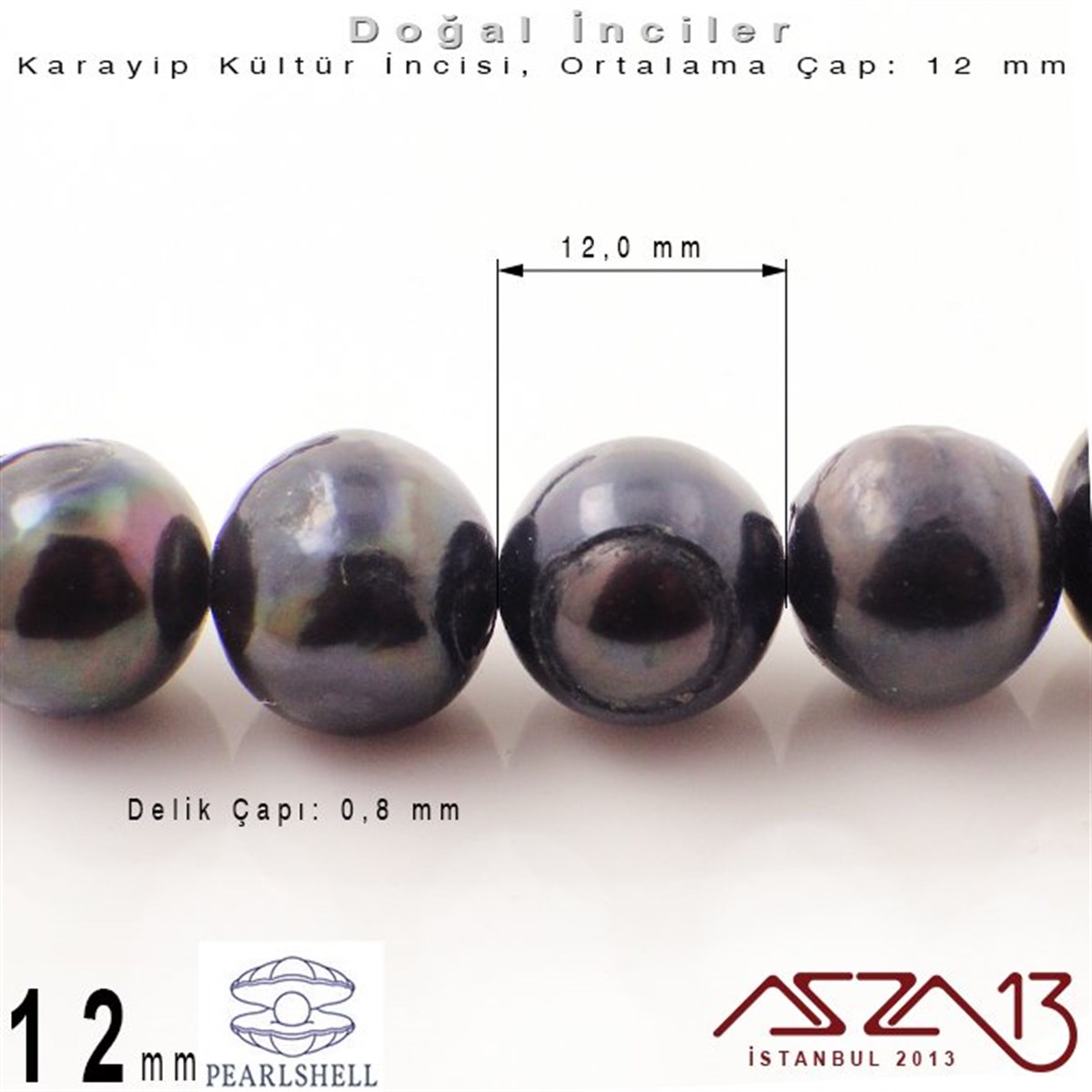 İnci BoncuklarBONCUK ve TAŞMarkasız12 mm - Yuvarlak - Düz Yüzey - Doğal Karayip İnci (PearlShell) / 41 Adet (1 Dizi)
