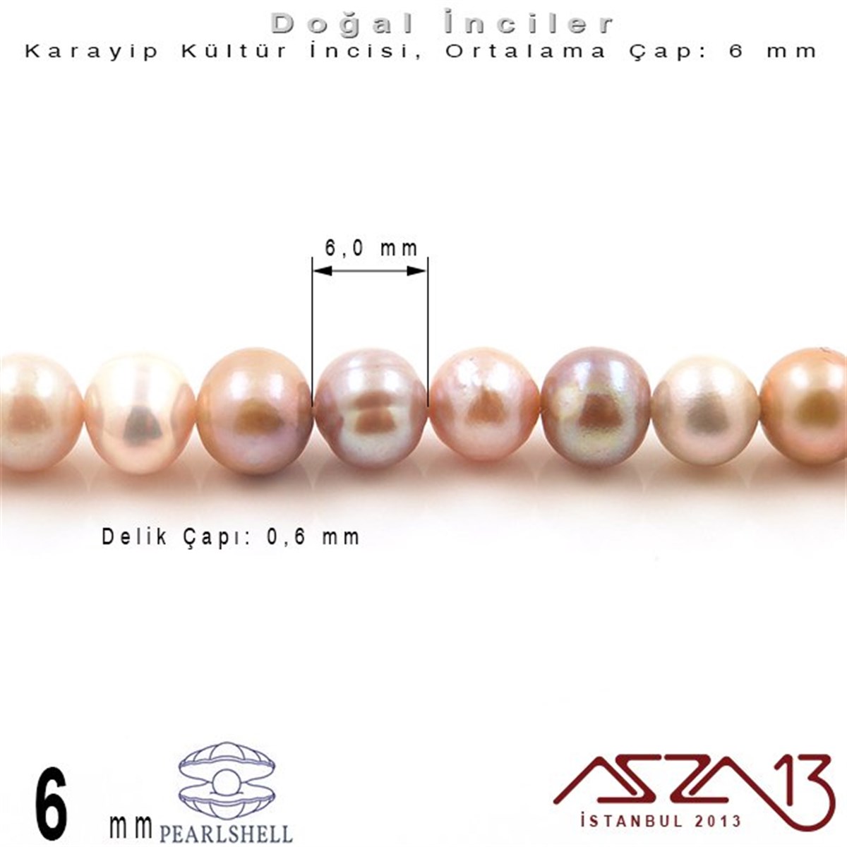 İnci BoncuklarBONCUK ve TAŞMarkasız6 mm - Yuvarlak - Düz Yüzey - Doğal Karayip İnci (PearlShell) / 72 Adet (1 Dizi)