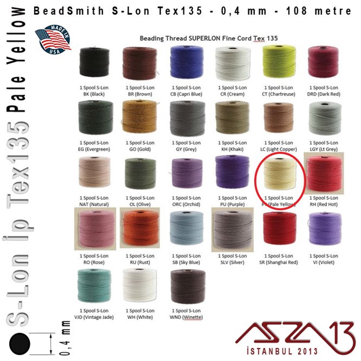 İpler, Kordonlar, Misinalarİp, Kordon, MisinaBeadSmithS-Lon Tex135 Fine - Pale Yellow - Soluk Sarı - 0,4 mm Kalınlıkta İp / 108 metre