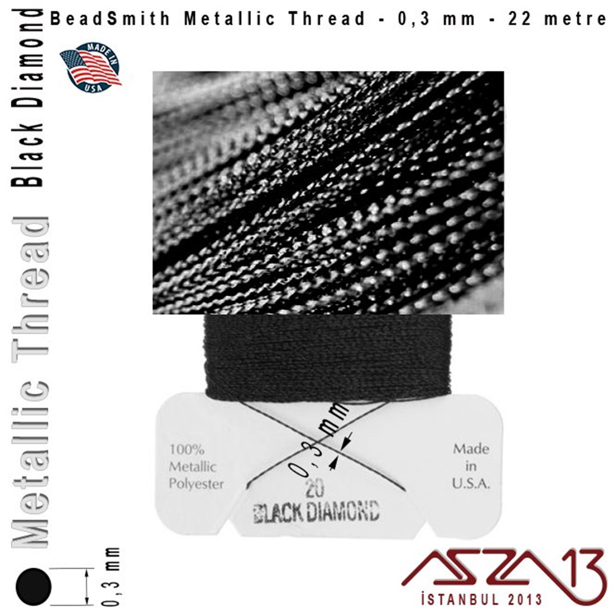 İpler, Kordonlar, MisinalarTAKI MALZEMEBeadSmithMetalik İp - Black Diamond - Siyah Elmas - 0,30 mm Kalınlıkta İp / 22 metre