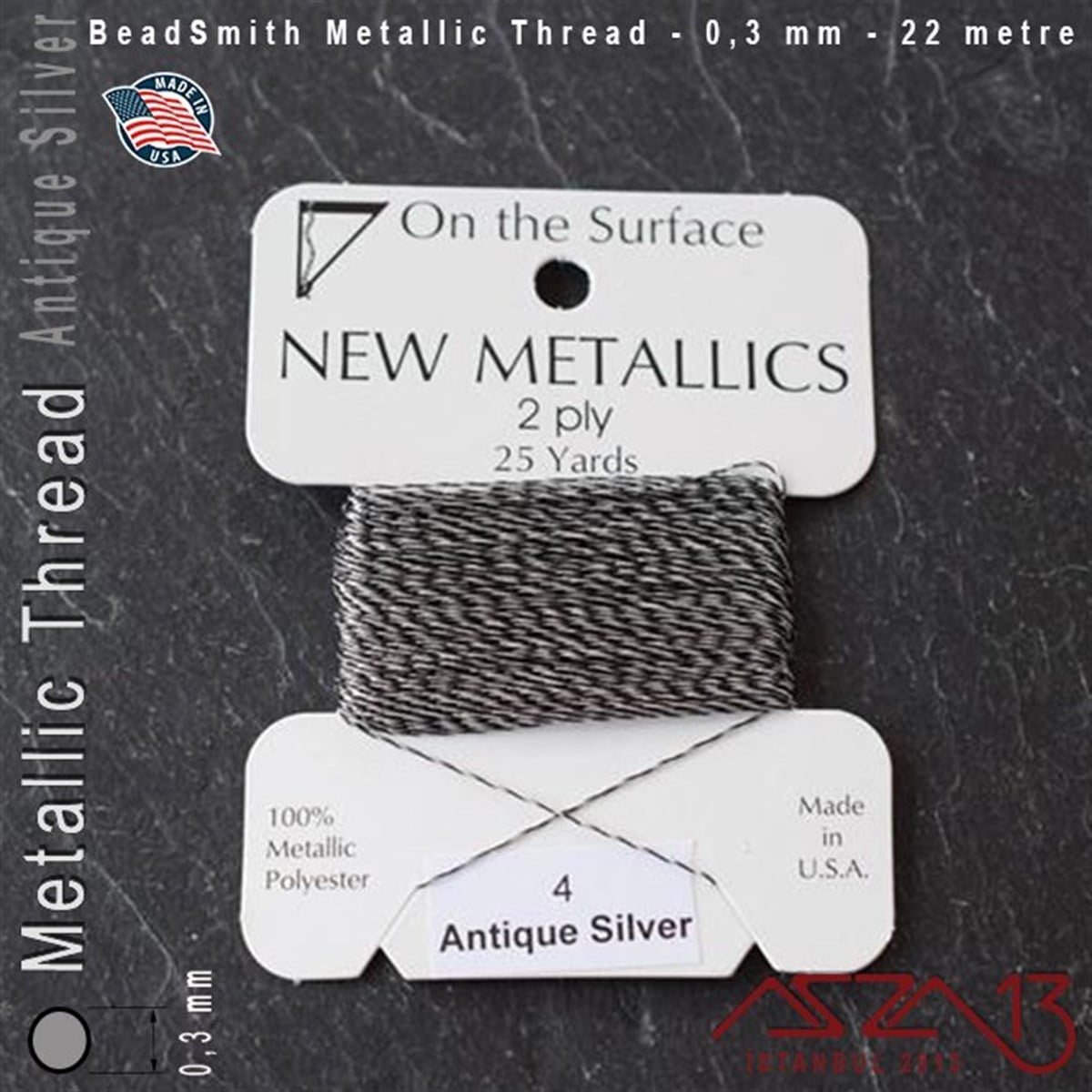 İpler, Kordonlar, MisinalarTAKI MALZEMEBeadSmithMetalik İp - Antique Silver - Antik Gümüş - 0,30 mm Kalınlıkta İp / 22 metre