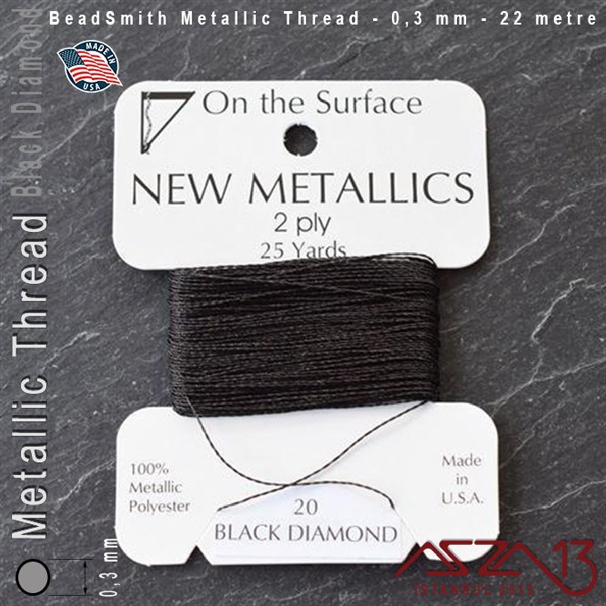 İpler, Kordonlar, MisinalarTAKI MALZEMEBeadSmithMetalik İp - Black Diamond - Siyah Elmas - 0,30 mm Kalınlıkta İp / 22 metre