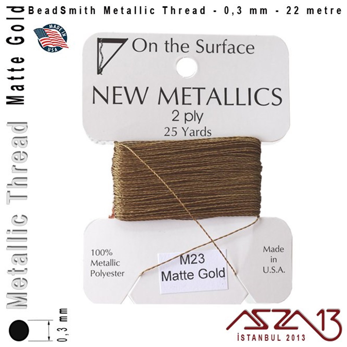 İpler, Kordonlar, MisinalarTAKI MALZEMEBeadSmithMetalik İp - Matte Gold - Mat Altın - 0,30 mm Kalınlıkta İp / 22 metre