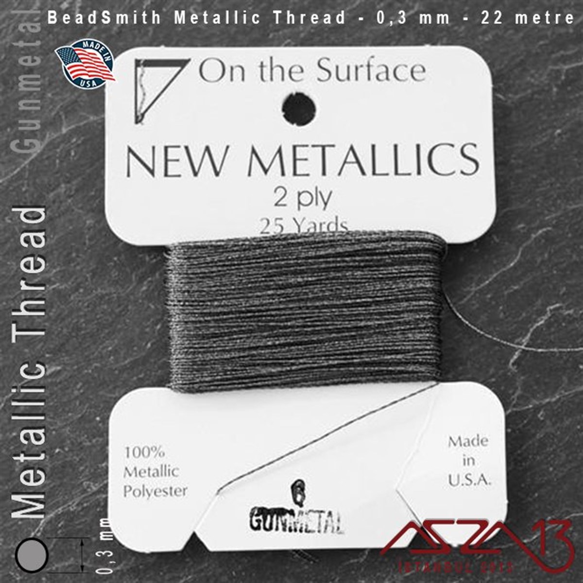 İpler, Kordonlar, MisinalarTAKI MALZEMEBeadSmithMetalik İp - Gunmetal - Siyah Rodaj - 0,30 mm Kalınlıkta İp / 22 metre
