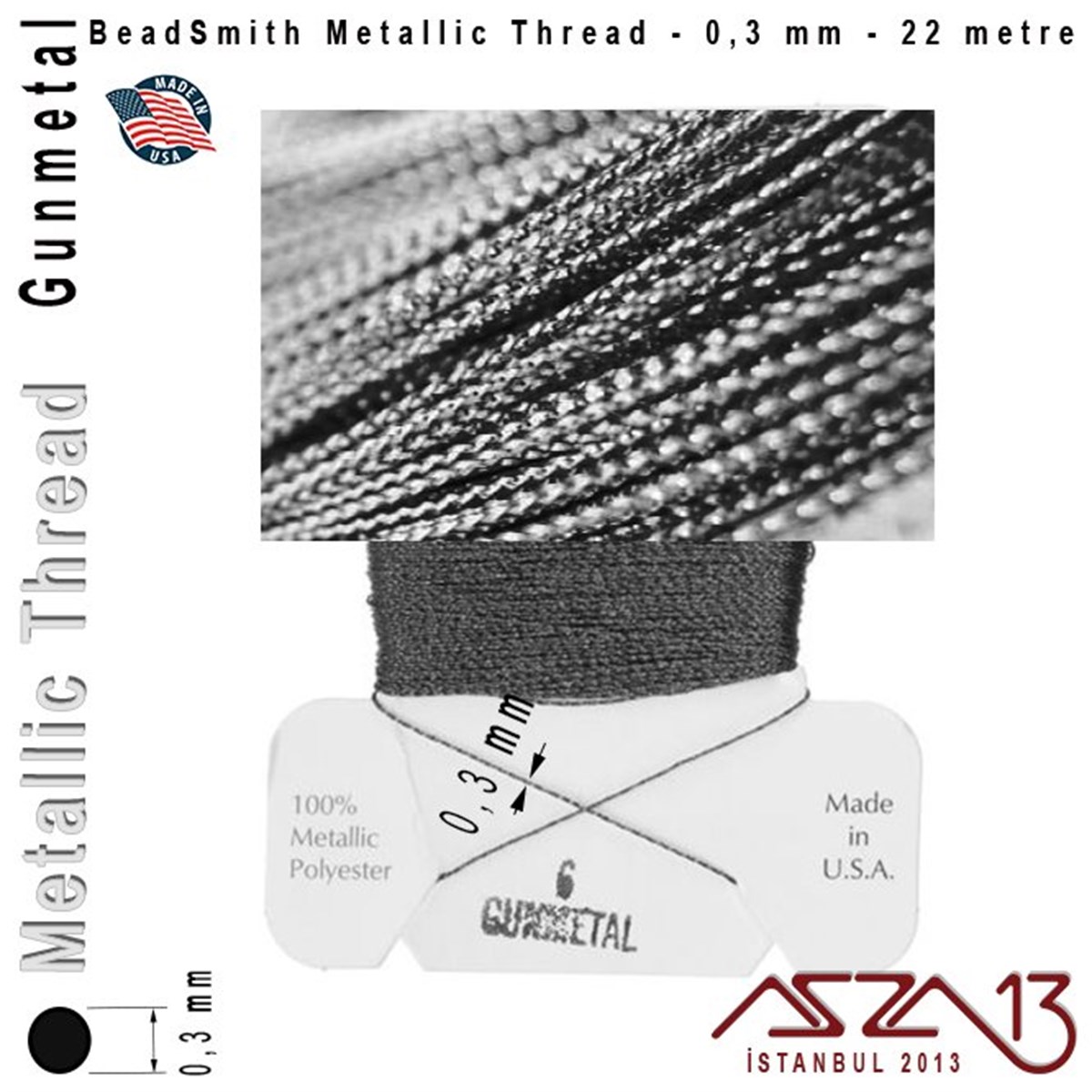 İpler, Kordonlar, MisinalarTAKI MALZEMEBeadSmithMetalik İp - Gunmetal - Siyah Rodaj - 0,30 mm Kalınlıkta İp / 22 metre