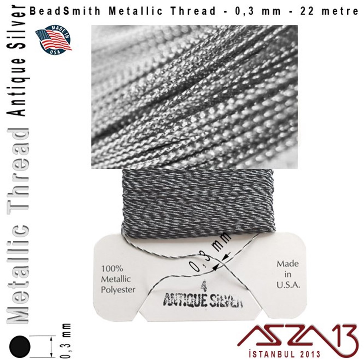 İpler, Kordonlar, MisinalarTAKI MALZEMEBeadSmithMetalik İp - Antique Silver - Antik Gümüş - 0,30 mm Kalınlıkta İp / 22 metre