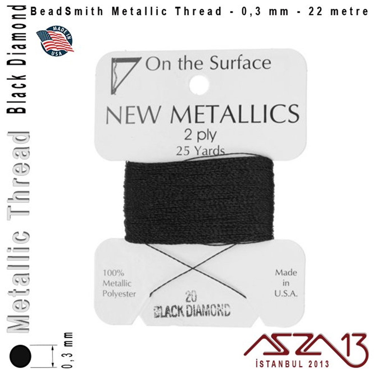 İpler, Kordonlar, MisinalarTAKI MALZEMEBeadSmithMetalik İp - Black Diamond - Siyah Elmas - 0,30 mm Kalınlıkta İp / 22 metre