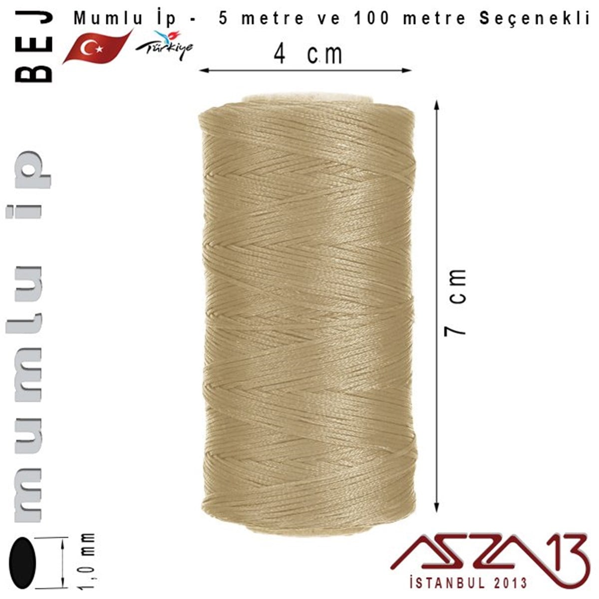 İpler, Kordonlar, MisinalarTAKI MALZEMEKord İplikMG Beige, Megafil Extra Mumlu İp - 1,0 mm Kalınlıkta / 5 veya 100 metre