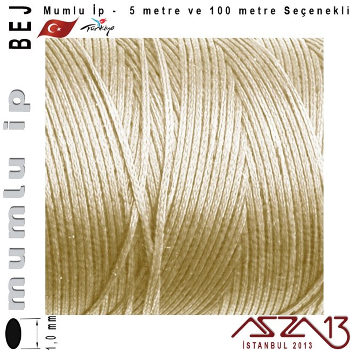 İpler, Kordonlar, MisinalarTAKI MALZEMEKord İplikMG Beige, Megafil Extra Mumlu İp - 1,0 mm Kalınlıkta / 5 veya 100 metre