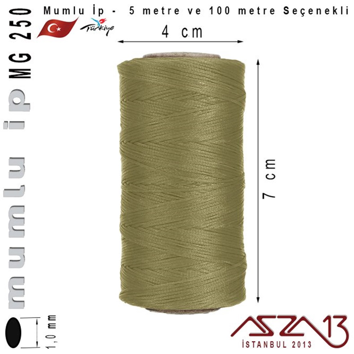 İpler, Kordonlar, MisinalarTAKI MALZEMEKord İplikMG 250, Megafil Extra Mumlu İp - 1,0 mm Kalınlıkta / 5 veya 100 metre