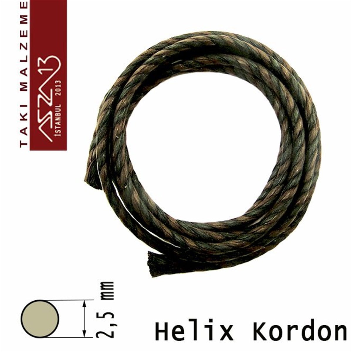 İpler, Kordonlar, MisinalarTAKI MALZEMEKord İplikDoğal Pamuk, 2,50 mm Siyah Kahve Renk Helix Kordon / Paket İçeriği 1 m