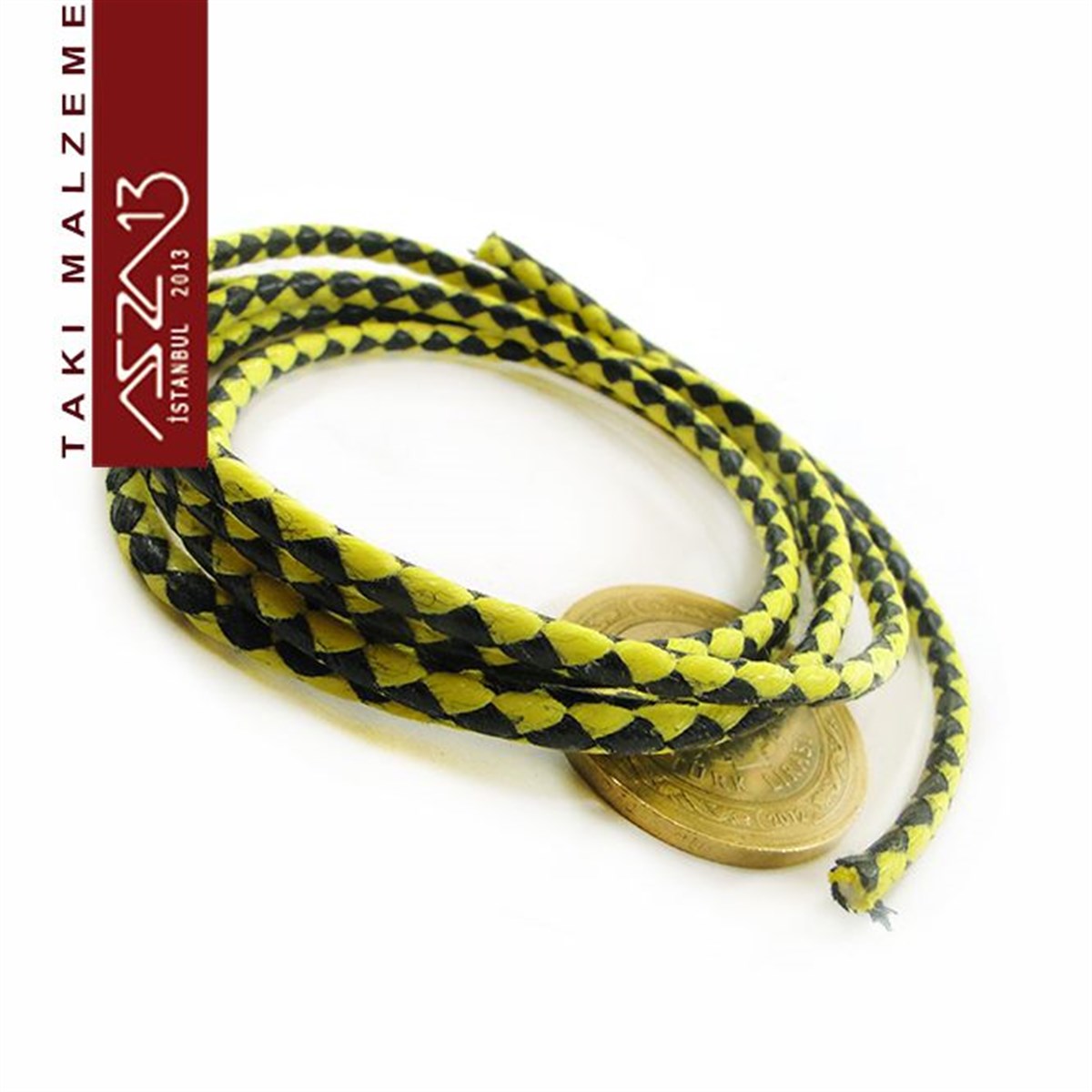 İpler, Kordonlar, MisinalarTAKI MALZEMEKord İplikDoğal Pamuk, 2,50 mm Sarı Lacivert Renk Kordon / Paket İçeriği 1 m