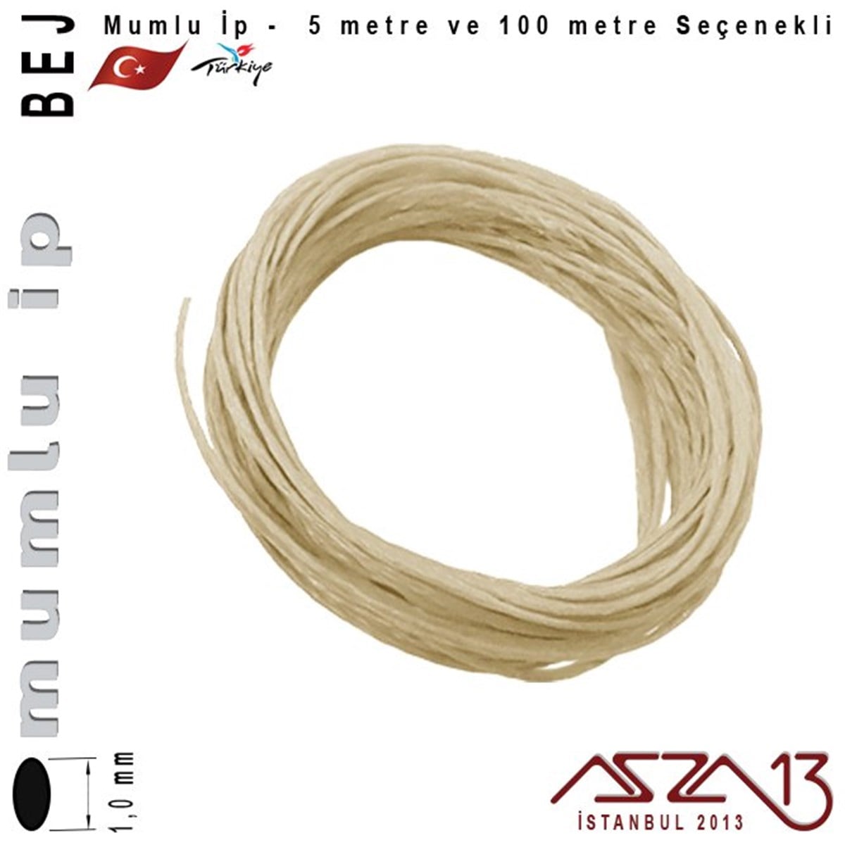 İpler, Kordonlar, MisinalarTAKI MALZEMEKord İplikMG Beige, Megafil Extra Mumlu İp - 1,0 mm Kalınlıkta / 5 veya 100 metre