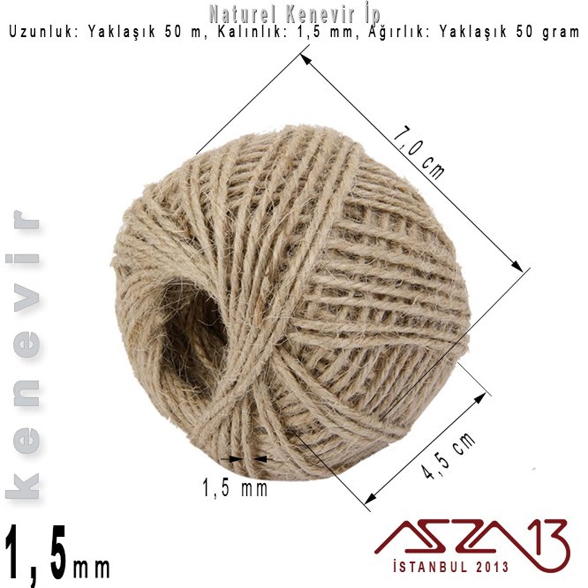 İpler, Kordonlar, MisinalarTAKI MALZEMEMarkasızNaturel 1,5 mm Kalınlıkta Kenevir İp / 50 metre