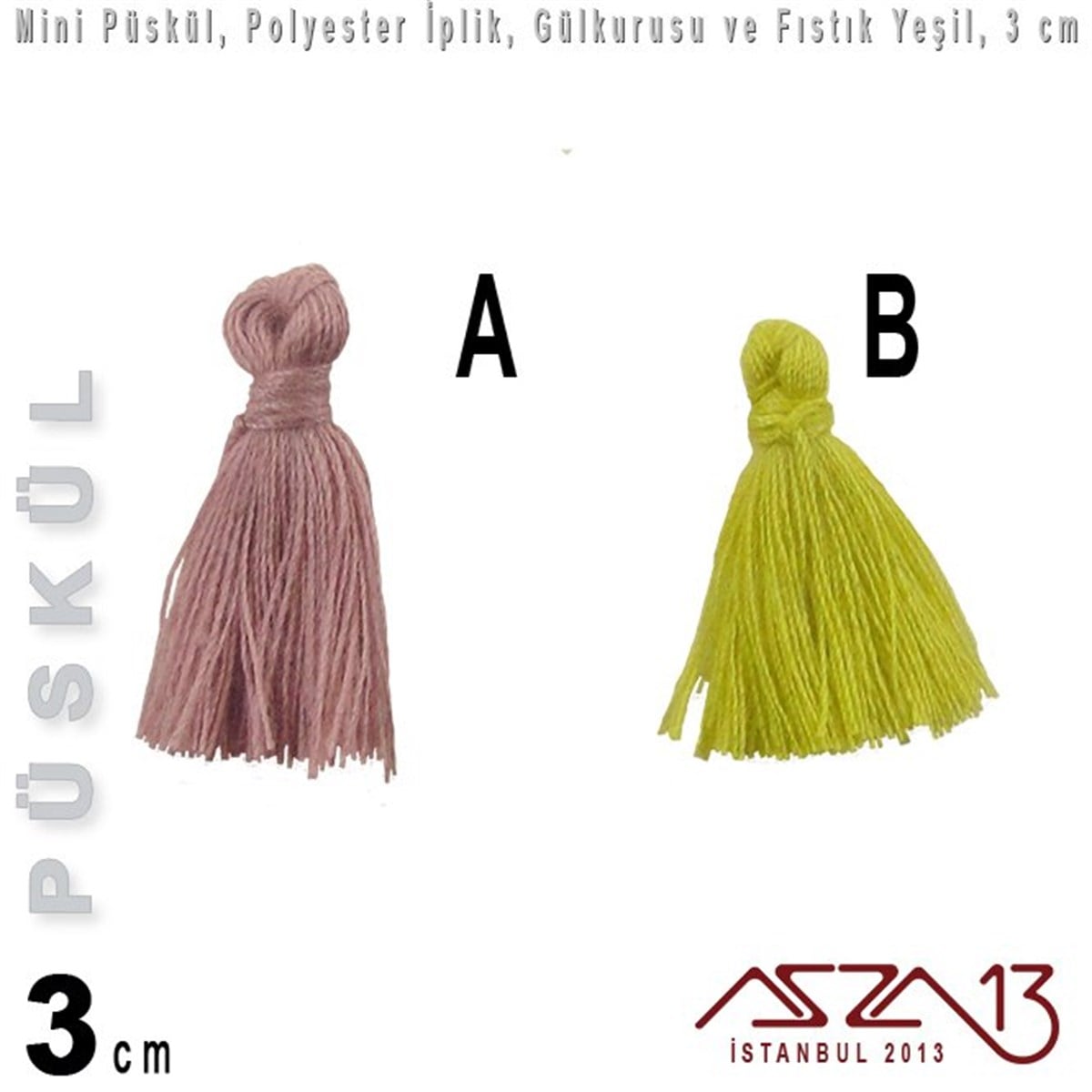 İpler, Kordonlar, MisinalarTAKI MALZEMEMarkasızGülkurusu ve Fıstık Yeşil - 3 cm Mini Püskül / 5 Adet