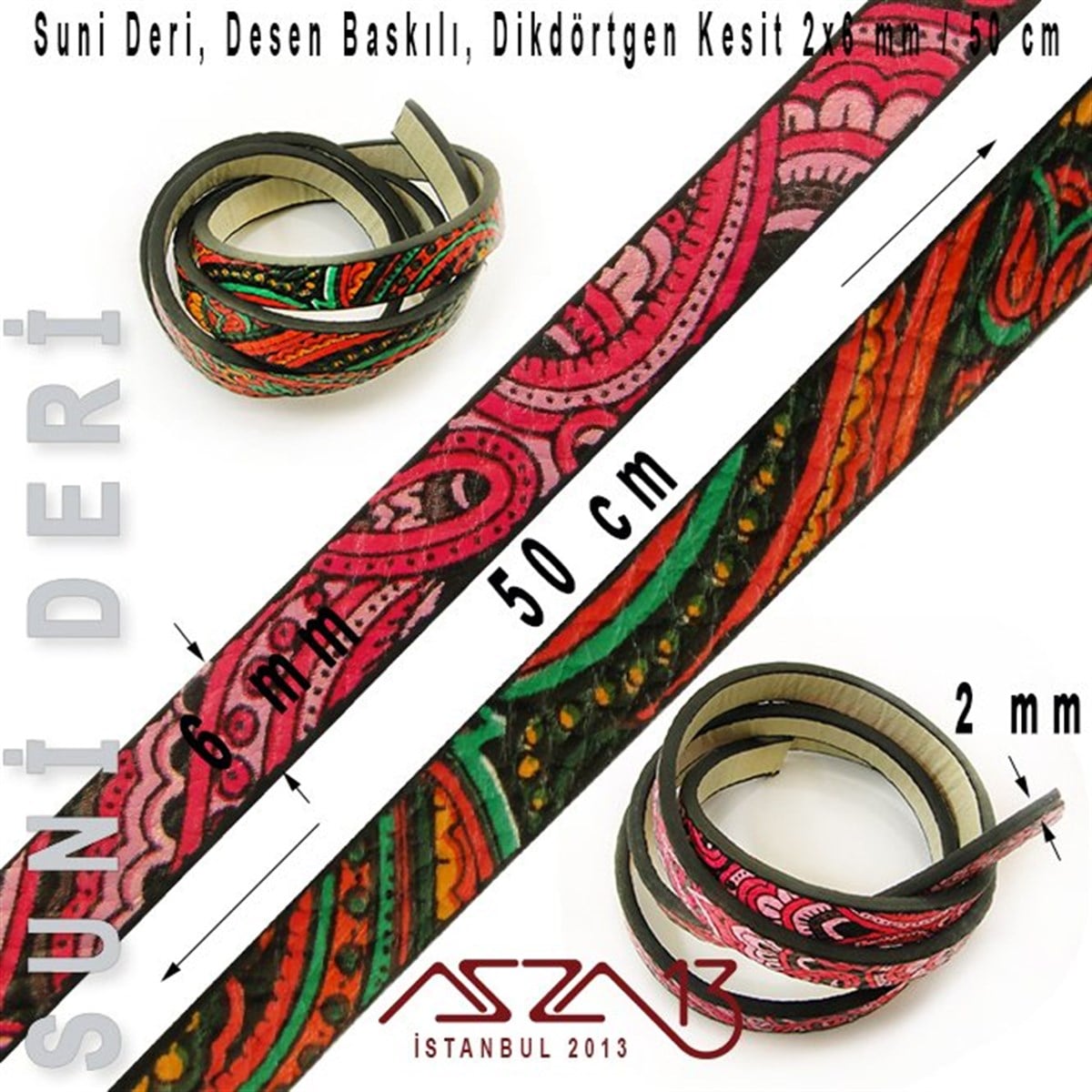 İpler, Kordonlar, MisinalarTAKI MALZEMEMarkasızYapay Deri 2x6 mm Desen Baskılı Kordon / Paket İçeriği 0,5 m