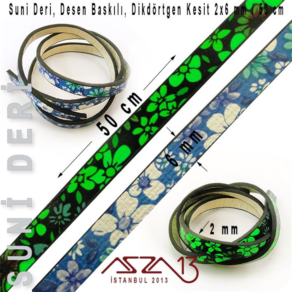 İpler, Kordonlar, MisinalarTAKI MALZEMEMarkasızYapay Deri 2x6 mm Desen Baskılı Kordon / Paket İçeriği 0,5 m