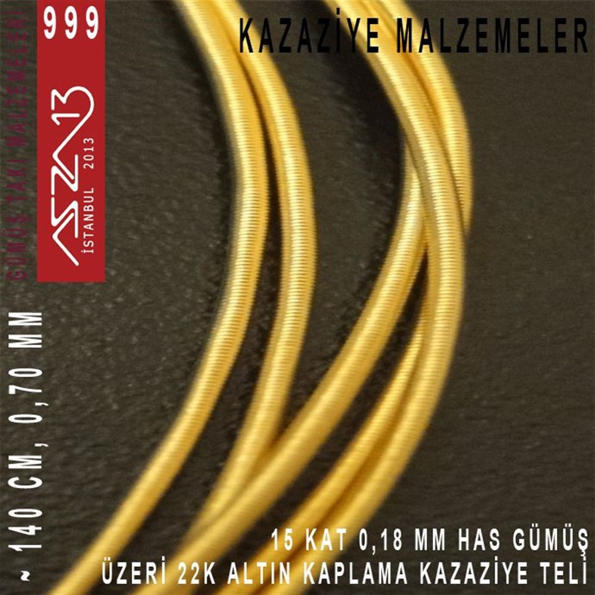 Kazaziye Tasarım MalzemeleriGÜMÜŞazza1315 Kat (18 Mikron Telden), 140 cm, 1000K Gümüş 22K Altın Kaplamalı Kazaziye Teli / Paket İçeriği 1 Adet