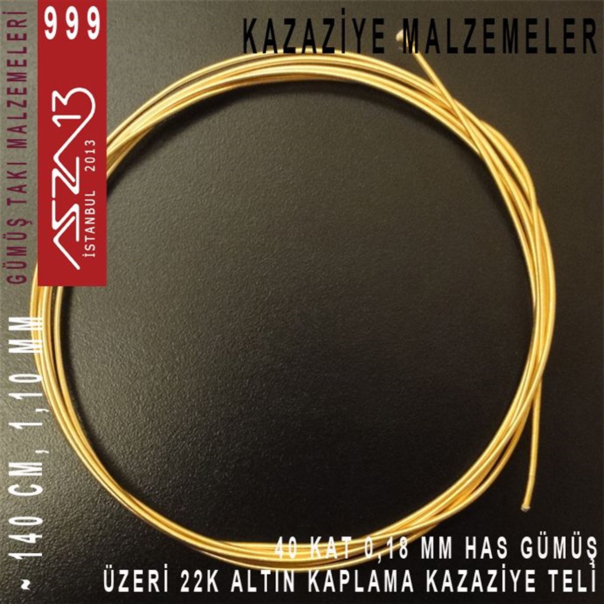 Kazaziye Tasarım MalzemeleriGÜMÜŞazza1340 Kat (18 Mikron Telden), 140 cm, 1000K Gümüş 22K Altın Kaplamalı Kazaziye Teli / Paket İçeriği 1 Adet